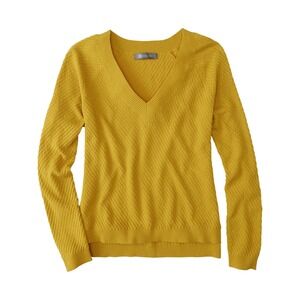 Title Nine Women's 99 V-Neck Textured SweaterWoolicious Yellow Merino Wool- XS